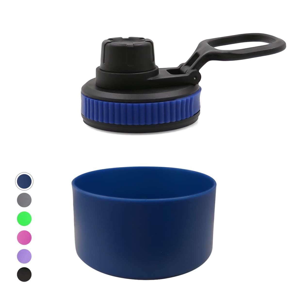 Effeltch Originals Bottle Spout Lid & Silicone Flex Boot for Hydro Flask 12-40oz Water Bottle|Multiple Sizes & Colors (Dark Blue, 32-40oz)