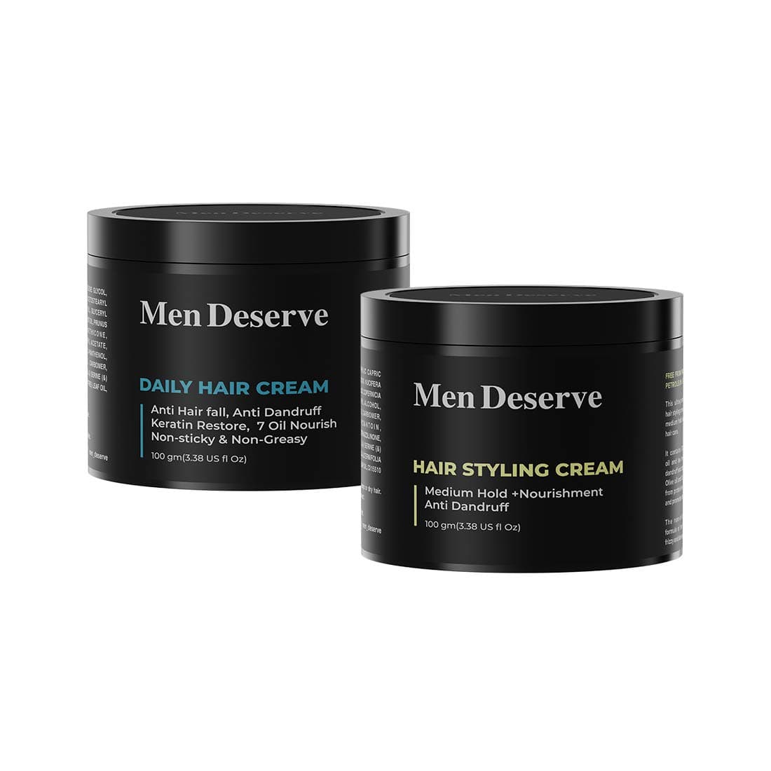 Men Deserve - Combo Pack of Daily Hair Cream & Hair Styling Cream (2x100g) | Non-Greasy Hair Cream for Men With Olive Oil, Coconut Oil, & Keratin for Dry and frizzy hair