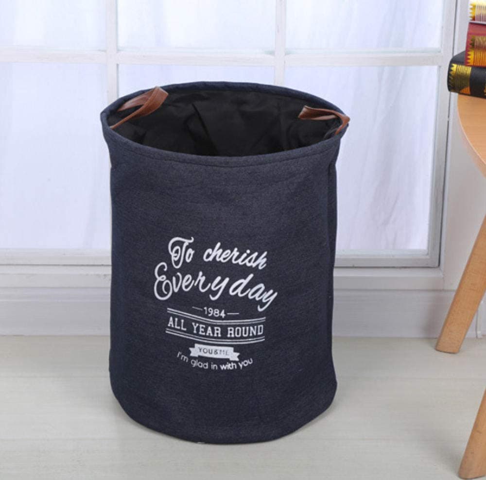 YUUWO Canvas Laundry Hamper,Sundries Storage Bag,Round Fabric Dirty Clothes Blasket,Waterproof Folding Toy Storage Bag@Eva Cowboy