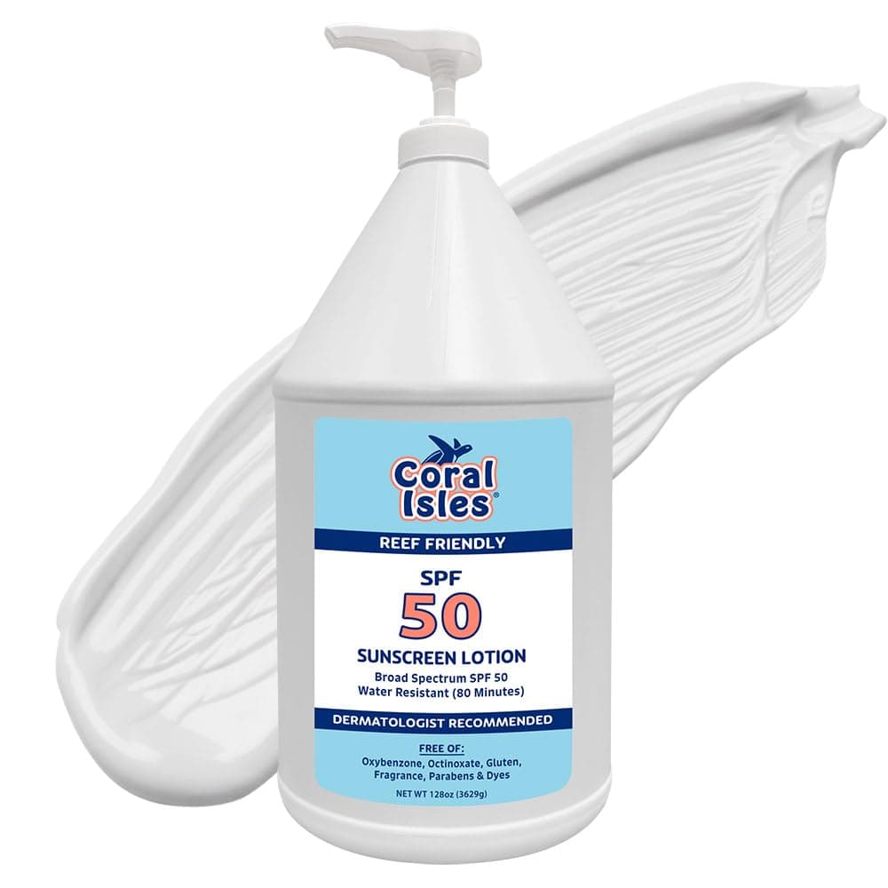 Coral Isles by Rocky Mountain Sunscreen | SPF 50 Lotion | Broad Spectrum UVA/UVB Protection | Hawaii Reef-Safe Act Compliant | Oxybenzone & Octinoxate Free | Water Resistant 80 Min. | 128 Fl Oz