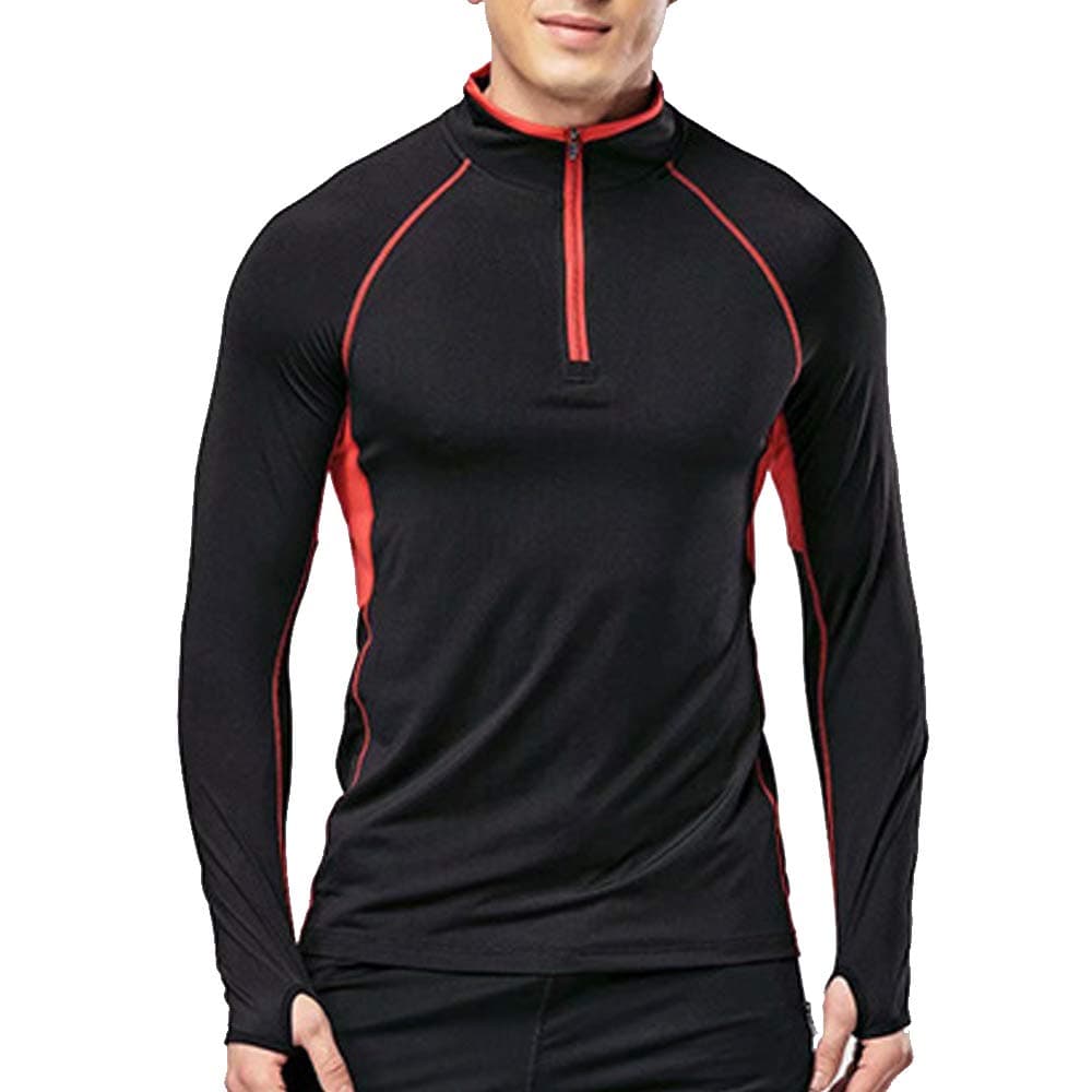 – Men's Quarter Zip Running Active T Shirts Workout Long Sleeve Jersey with Thumb Holes Polyester and Spandex