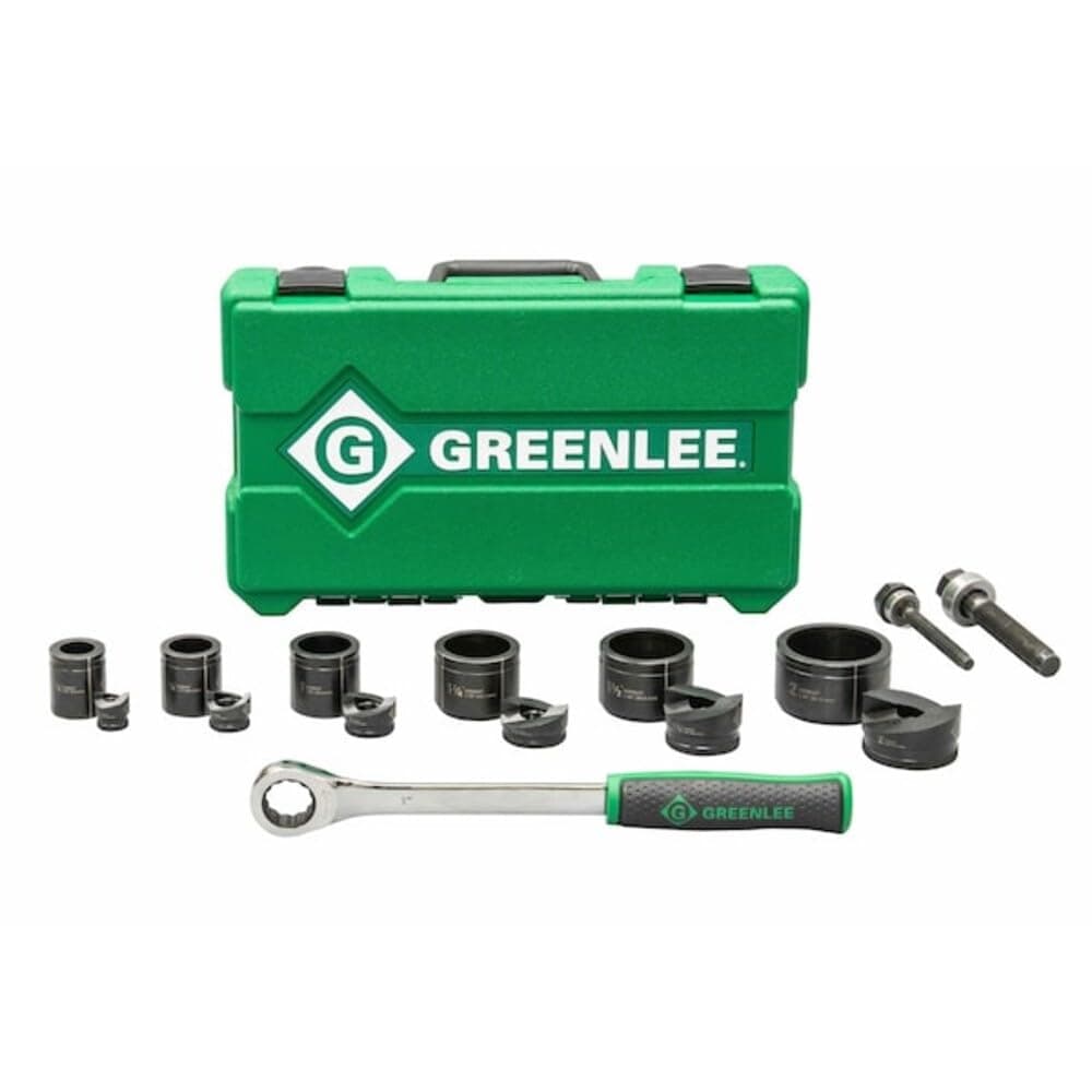 7238SB Slug-Buster Knockout Punch Kit with Hex Ratchet Wrench, 1/2" to 2" Punches, and 7/16" and 3/4" Draw Studs, Electrical Conduit Hole Cutter Kit, Low Carbon Steel