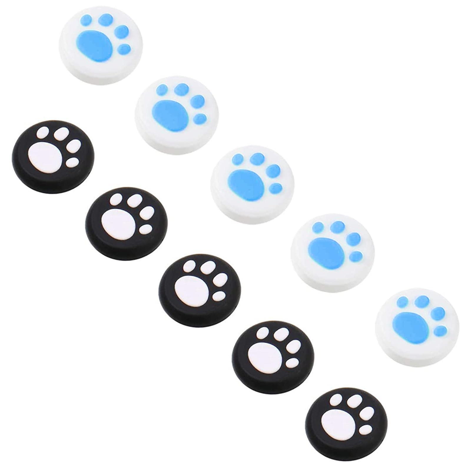 Nayubo 10 PCS Silicone Thumb Grip Caps Cute Cat Paw Design Joystick Covers Replacement Button Caps Compatible with Nintendo Switch/OLED/Lite Console (White-Blue, Black-White)