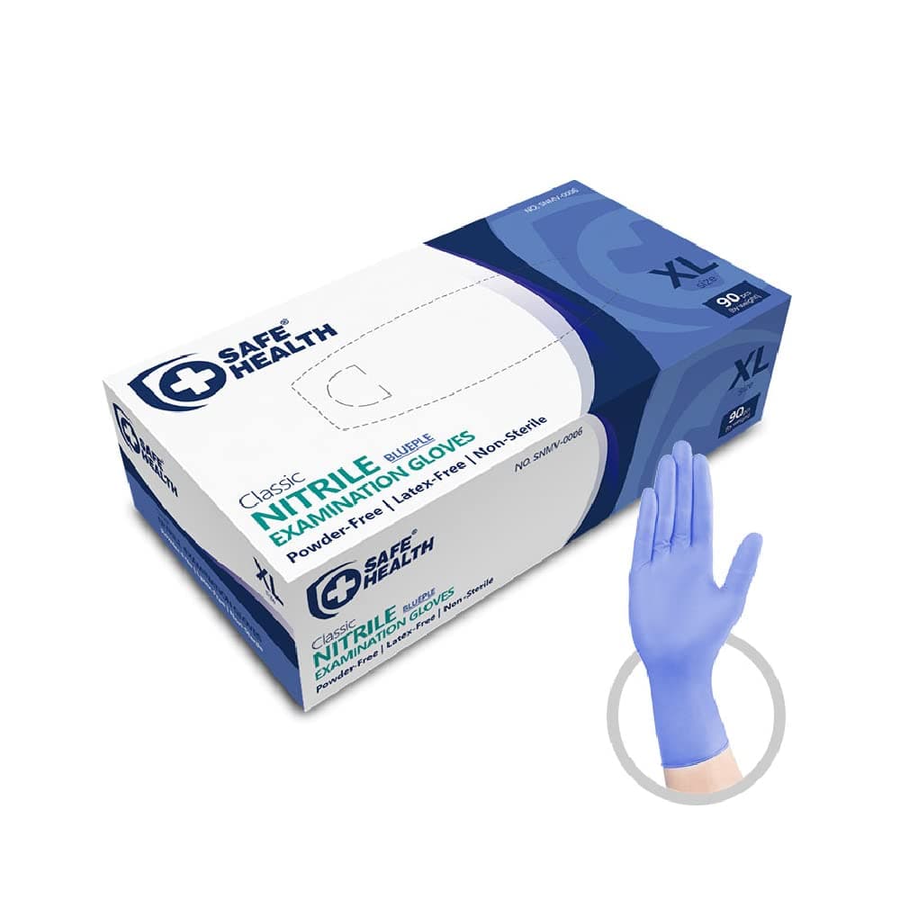 SAFE HEALTH Blueple Nitrile Exam Gloves | 3.5 Mil Free of Powder-Latex | Disposable-Textured | Clinic-Office-Daily