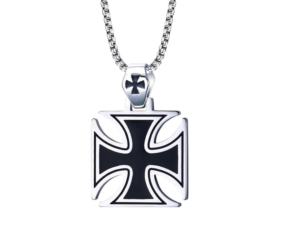 MEALGUETMen's Cool Stainless Steel Enamel Crusaders Templar Knights Cross Pendant Necklace, 24" Chain