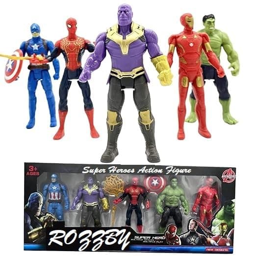 ROZZBY Marvel Series Super Hero Character Play Set- Captain America,Iron Man,Spiderman,Hulk,&Action Figures 5 Pcs Set For Kids Children Baby Boys&Girls,Multicolor
