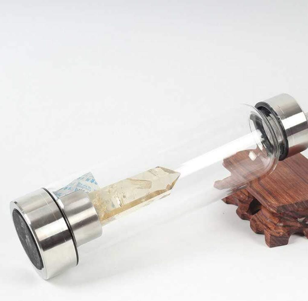 Healing Natural Quartz Water Bottle for Making Crystal Infused Gemwater – Includes Gem Stones and Protective Neoprene Sleeve,Obsidian