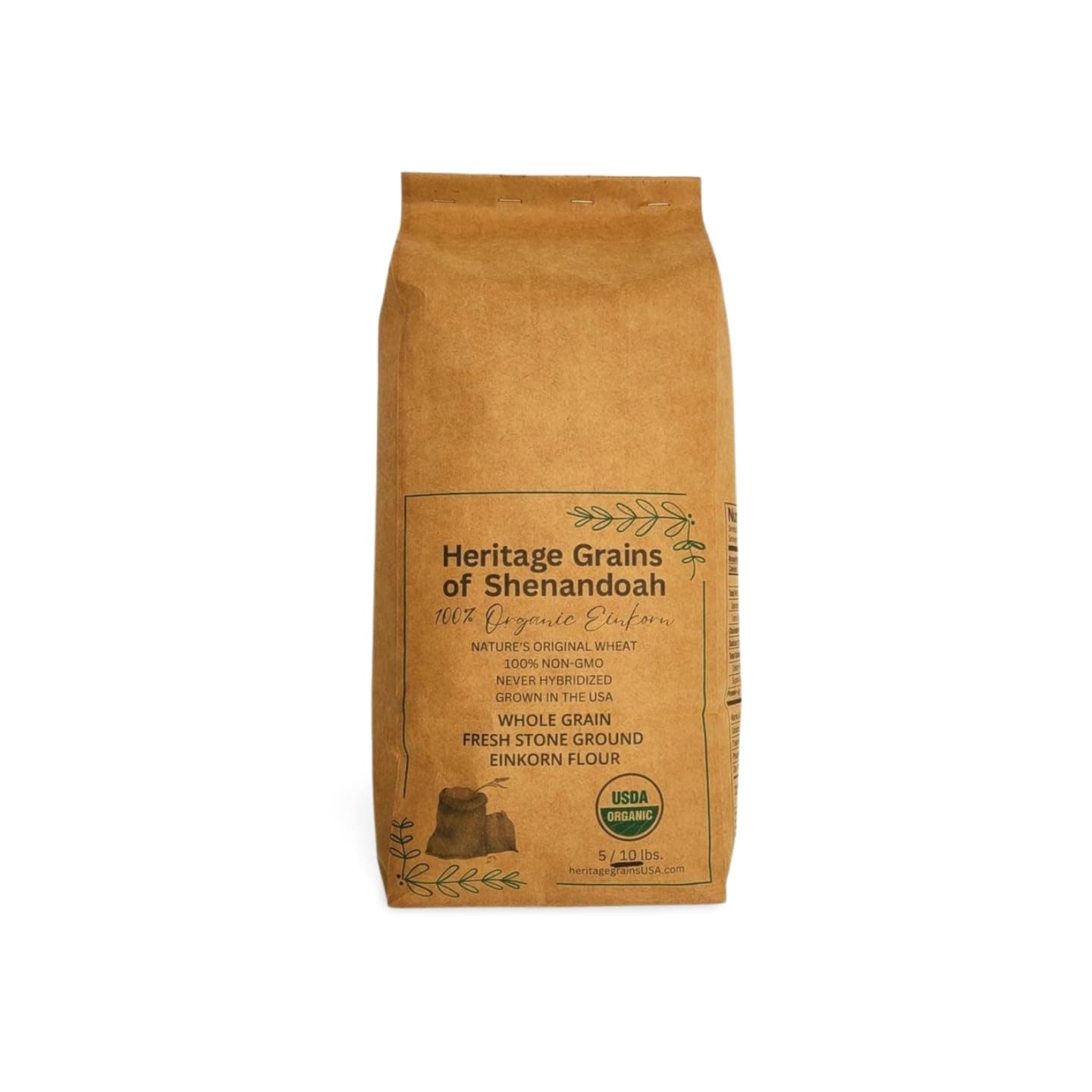 Organic Whole Grain Einkorn Flour, Fresh Stone-Ground & USA Grown, Heritage Grains of Shenandoah- great for gluten issues (Fresh Ground Flour, 10 lb.)