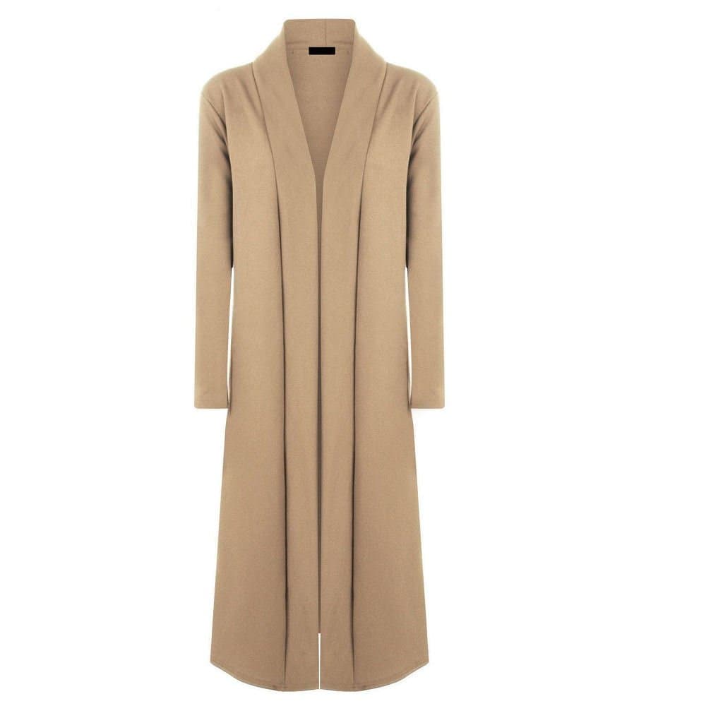 New Women Long Sleeve Open Front Long Crepe Cardigan Duster Coat Sizes 8-26
