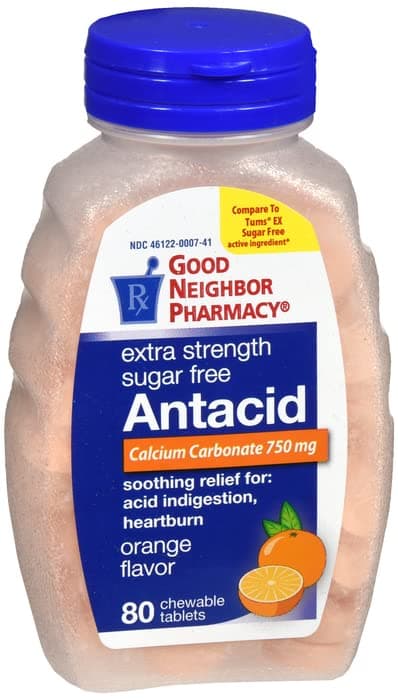 GNP Extra Strength Antacid, Orange Flavor, Sugar Free - 80 Chewable Tablets