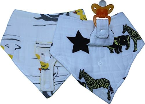 ChaBabee 2-in-1 Muslin Zury Bandana Bibs Set with Pacifier Holder - Perfect Drooling and Teething - 2 Pack for Boys and…