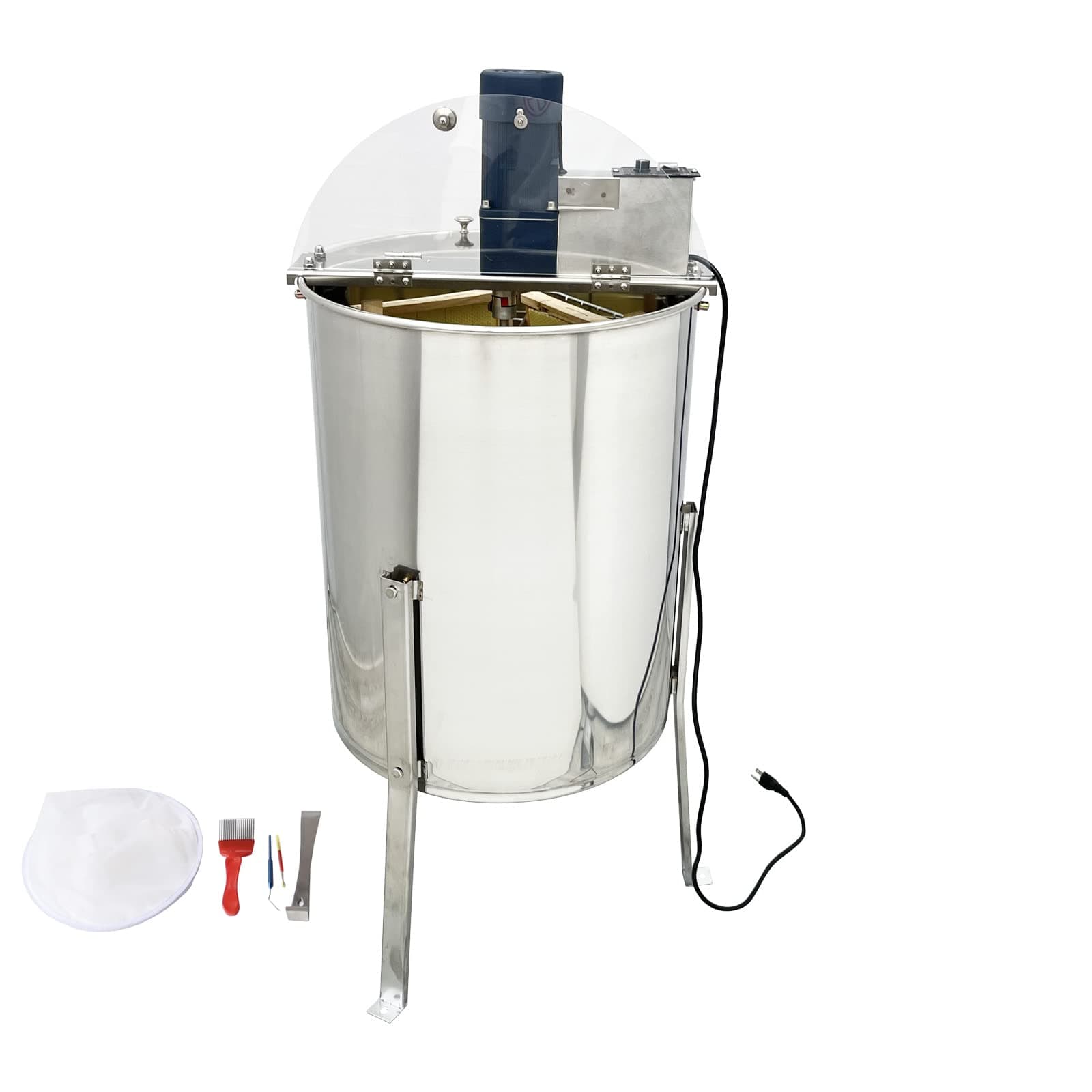 TECHTONGDA Electric Honey Extractor, Stainless Steel Beekeeping Extraction, Powered Honeycomb Drum Spinner with Transparent Plexiglass Lid, Apiary Centrifuge Equipment 110V
