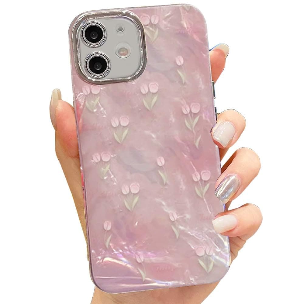 mobistyle Designed for iPhone 11 | Camera Lens Protection |Tulip Flower Pattern Print Design TPU+PC for Women Teen Girls Phone Back Cover Case (Tulip Pink)