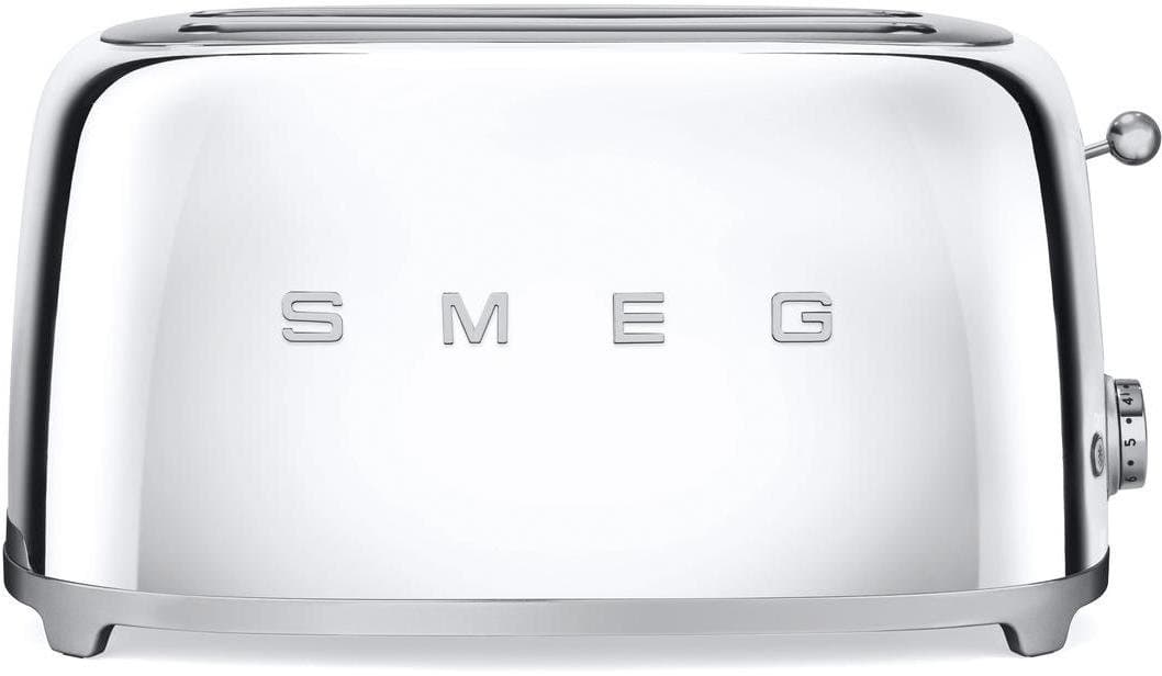 Smeg TSF02SSUS 4 Slice Toaster with 6 Browning Levels, Stainless Steel Ball Lever Knob, Backlit Chrome Knob, Self-Centering Racks and Automatic Slice Pop Up in Chrome