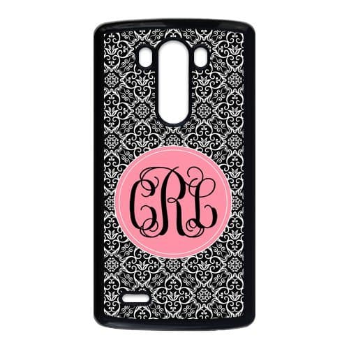 Black Vintage European Pattern Damask Print Style & Pink Circle Monogram Personalized Custom Best Plastic Case for LG G3 ,Black or White for Choice Wireless Phone Accessory