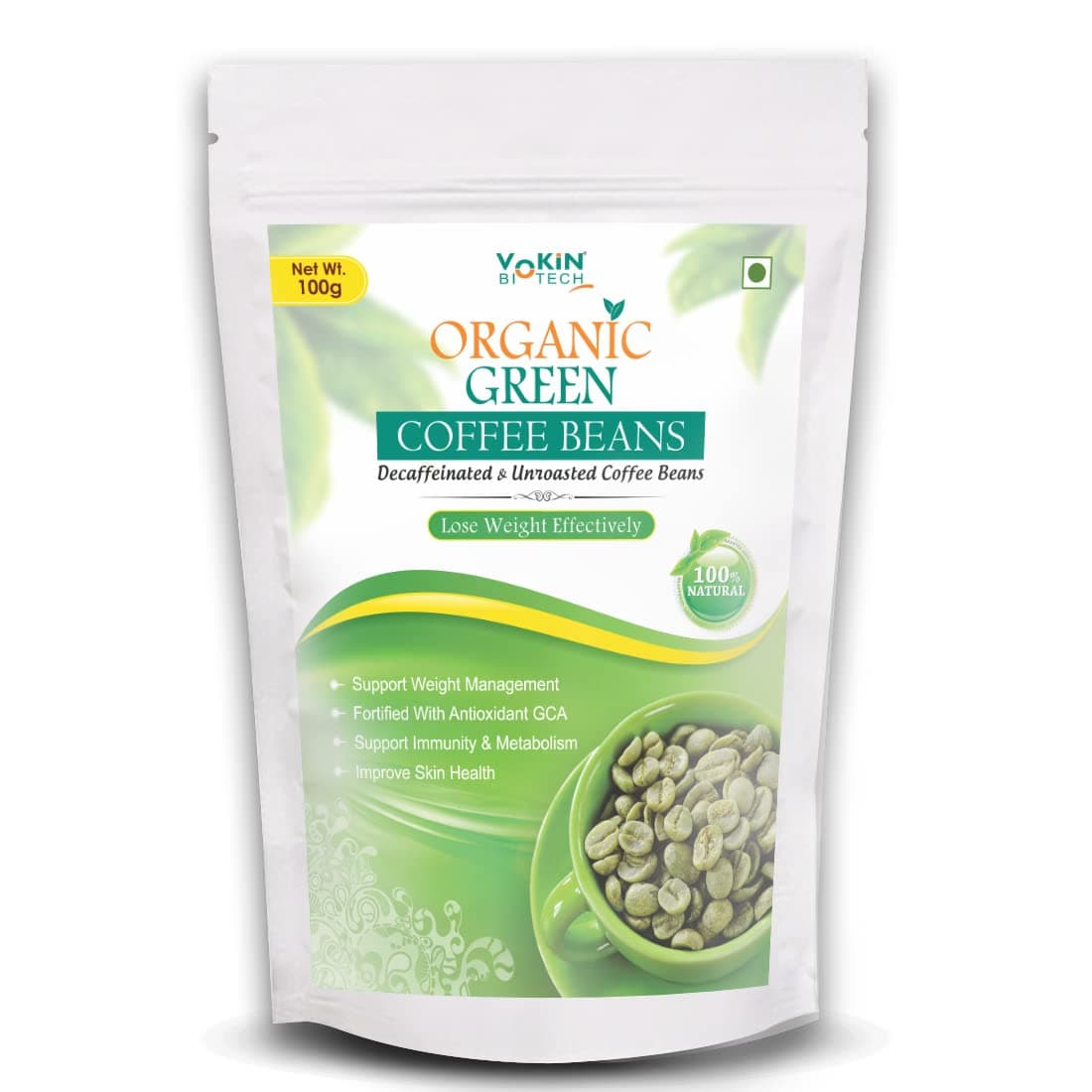 Organic Green Coffee Beans Decaffeinated and Unroasted Arabica Coffee100gm for Weight Management (Pack of 1)