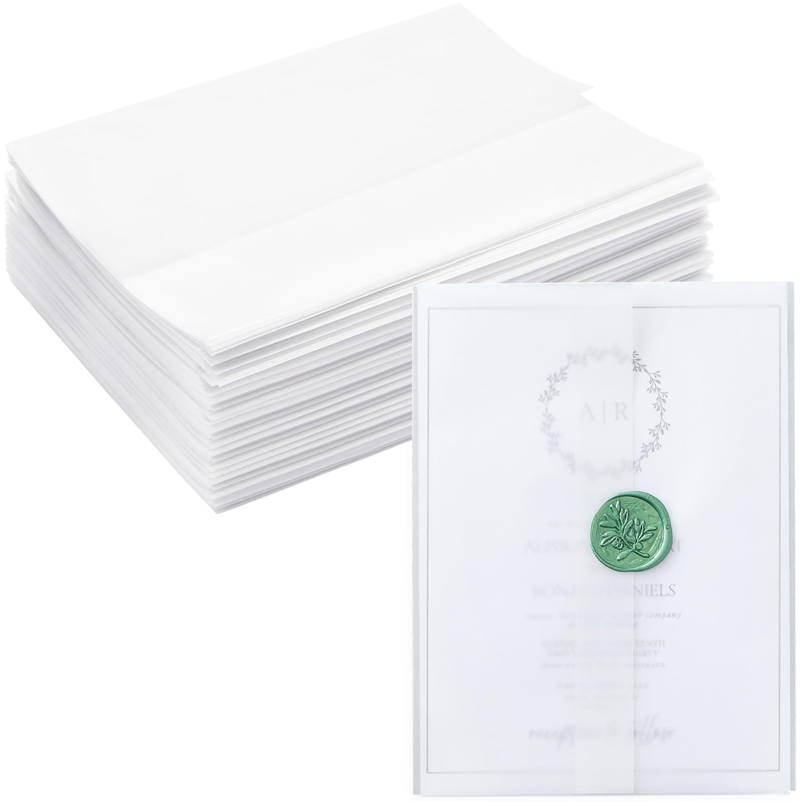 Vellum Jackets 5x7 Invitations Pack of 100 Pre-folded Bulk Clear Paper Envelopes Liners for Wedding Cards Scrapbooking
