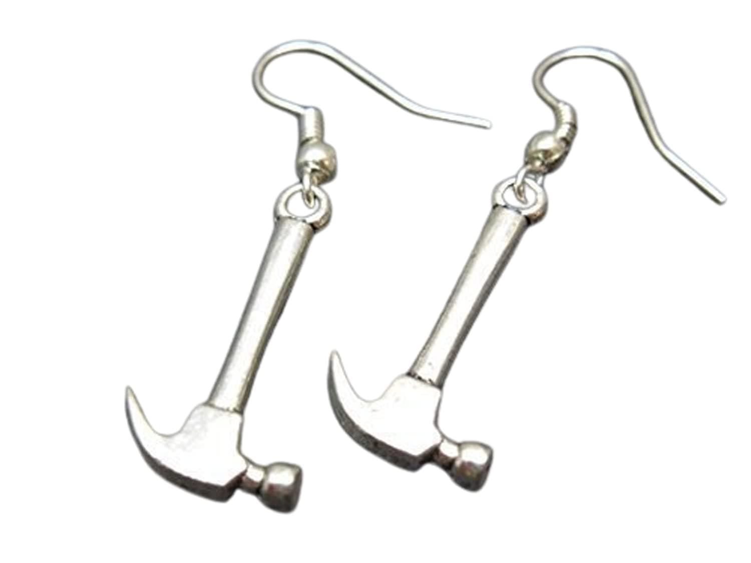 Hammer Earrings - Quirky Earrings Funny Earrings Geeky Jewelry Chic Rockabilly Cute Earrings Men Inspired Funky Earrings Weird Silver Plated