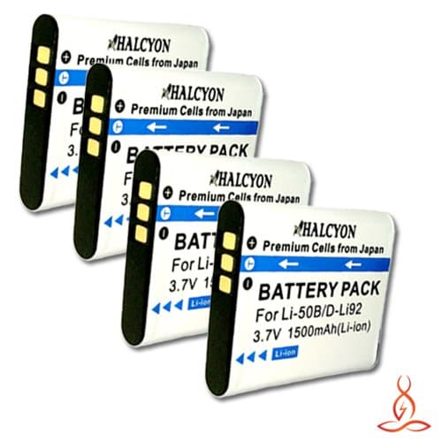 Four Halcyon 1500 mAH Lithium Ion Replacement Battery for Olympus Stylus Tough TG-3 Digital Camera and Olympus LI-50B