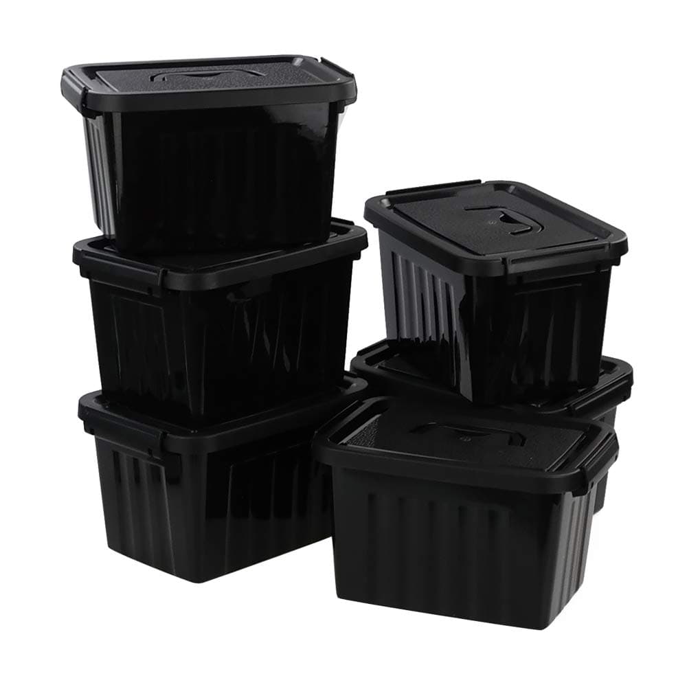 6 Quart Black Plastic Storage Latching Box Bin with Handles, 6 Packs