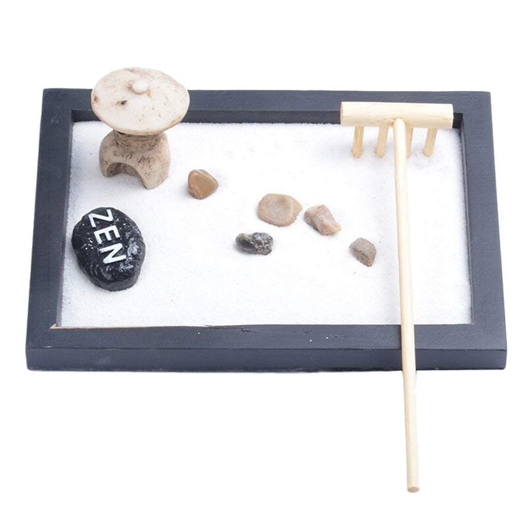 Cikuso Japanese Karesansui Mini Zen Table Garden with Rattle Pebbles and Sand Decoration Home Office - 15x11x1cm