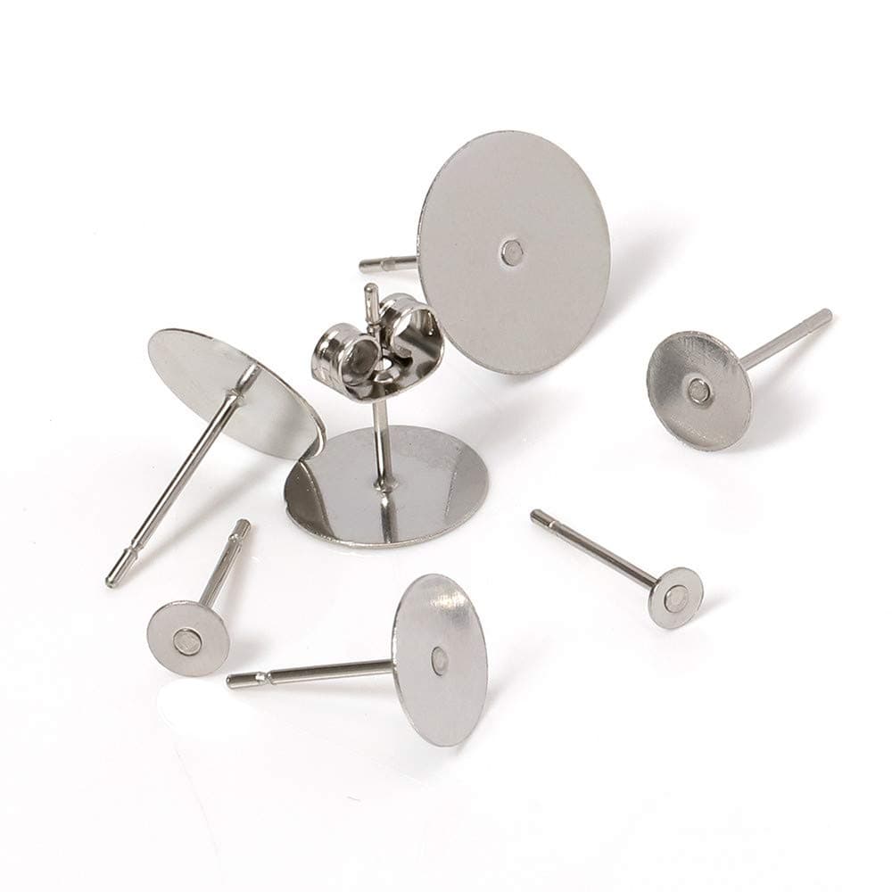 100Pcs/Lot Stainless Steel Blank Earring Studs Base Pins Flat Round Tray Settings with Earring Plug Ear Back for DIY Jewelry Making (5mm)