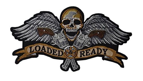 Loaded & Ready Skull Big Back Kingsize Patch Iron on Sew on 11 Inch x 6 Inch