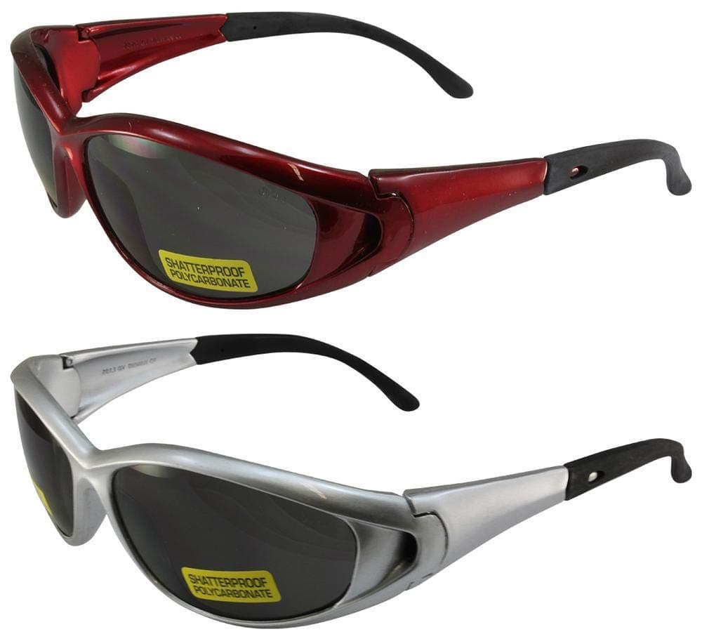 2 Pairs Global Vision Climax Safety Sunglasses Gloss Red Silver Frame Smoke Lens ANSI Z87.1