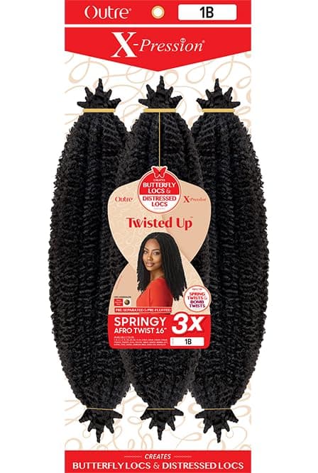 Outre X-Pression - Twisted Up - Springy Afro Twist 16" 3X (3 Pack, OFF BLACK 1B)