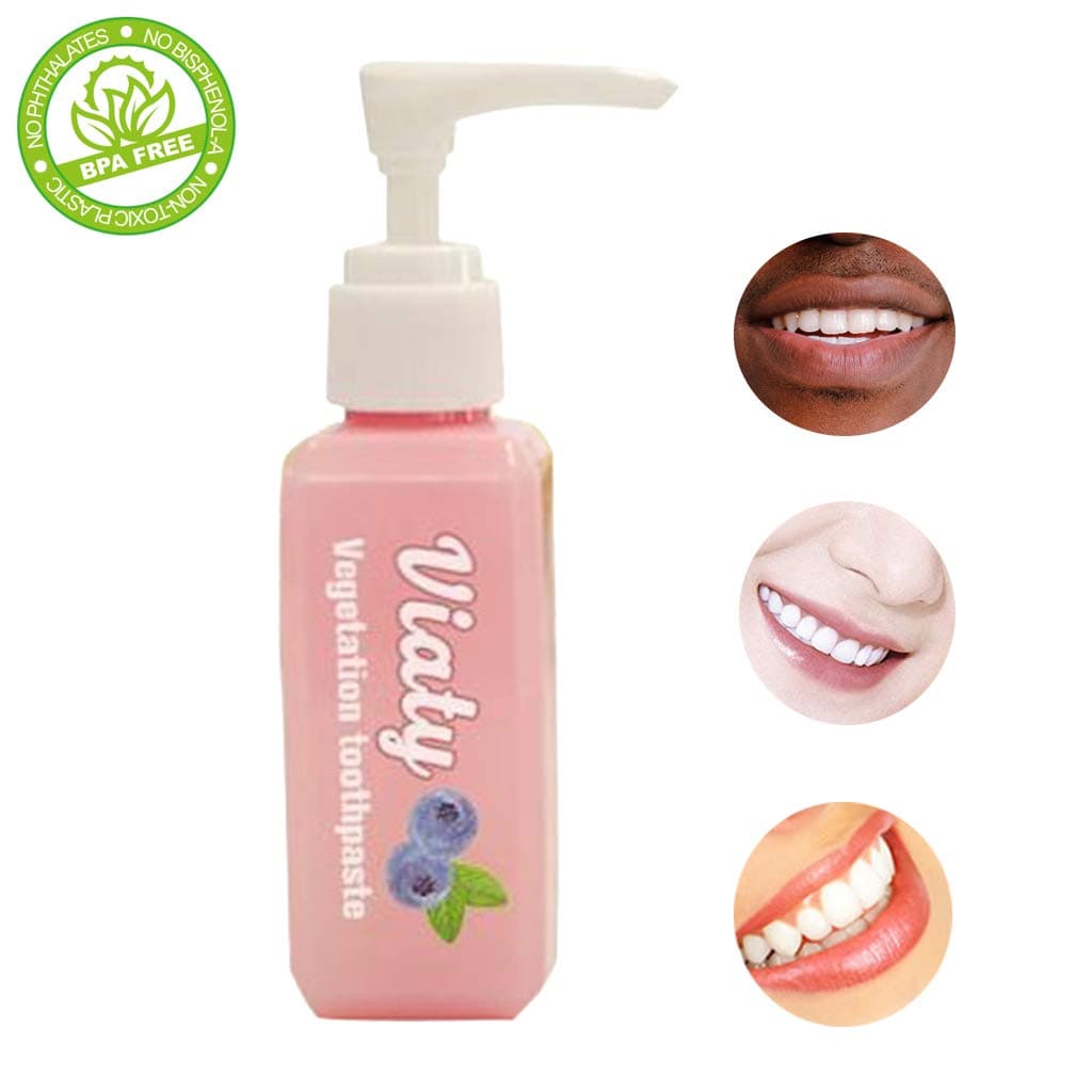 Toothpaste Strengthening Stain Removal Whitening Teeth,Fluoride-Free Stain Removal,Baking Soda Viaty dental cream,jujunshangmao Resistance Bleeding Gums Toothpaste,Rainbow Toothbrush (Pink-A)