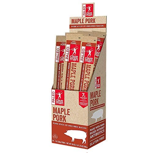 Caveman Foods Keto & Paleo Meat Sticks, Gluten Free, Low Carb Maple Pork with Uncured Bacon Snack Stick, 1 Ounce, 20 count