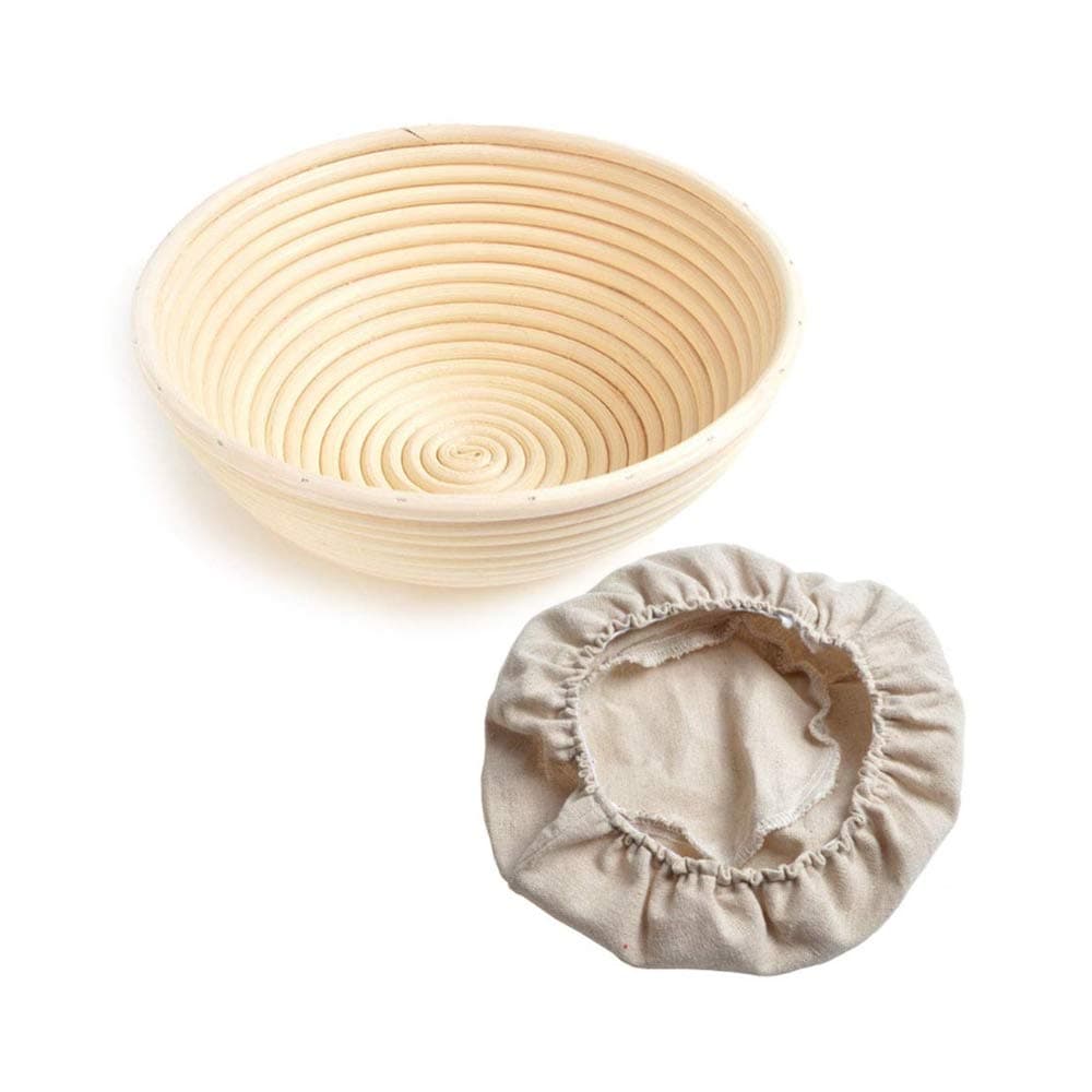 Natural Rattan Bread Baking Basket Handmade with Linen Insert Round