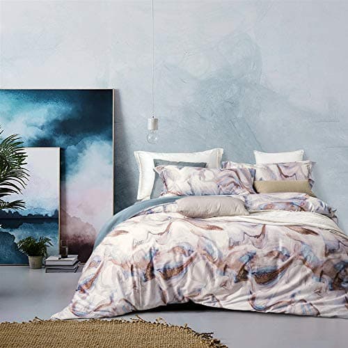 Bedding Duvet Cover 3 Pieces Set Soft Cotton Colorful Marble Pattern with Zipper Closure & Pillow Shams King Size, Karen