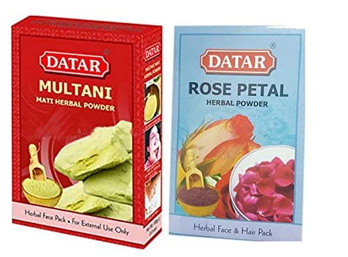Datar Multani Mati/Mitti & Rose Petal Powder - Herbal Face and Hair Pack- 100g Each(2 Packs)