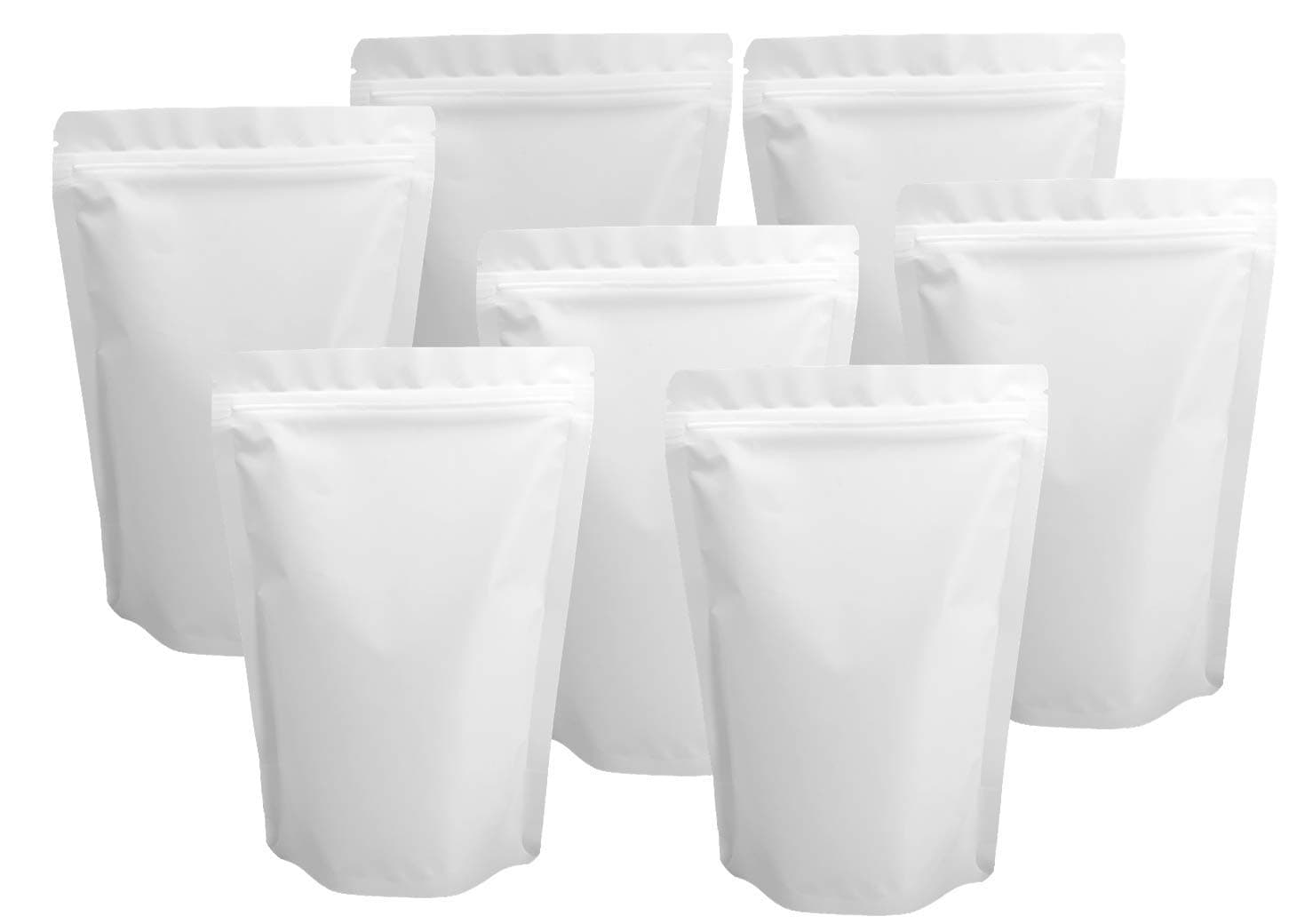 100 Pack Matte White Mylar Stand Up Bags - 5.5x7.8 Inches Resealable Smell Proof Packaging Pouch, Sealable Foil Zipper Bag for Food Storage, Sample Pouches