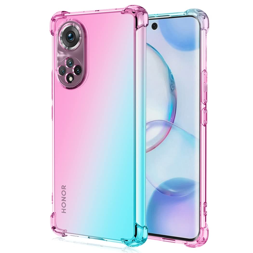for Honor 50/Nova 9 Case, NTH-NX9 NAM-LX9 Case, Clear Cute Gradient Phone Case Slim Anti Scratch Flexible TPU Cover Shockproof Protective Case for Huawei Honor 50 5G (Pink/Green)