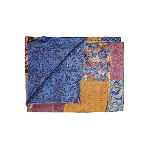 HomeRoots Kantha Silk Throw Quilt Blanket 60"" x90