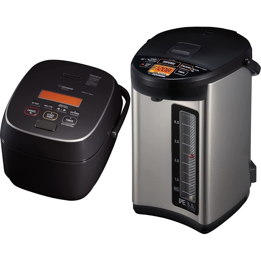 NW-JEC18BA Pressure Induction Heating (IH) Rice Cooker & Warmer, 10-Cup, Made in Japan & CV-JAC50XB, VE Hybrid Water Boiler & Warmer, 5.0 Liter, Stainless Black, Made in Japan