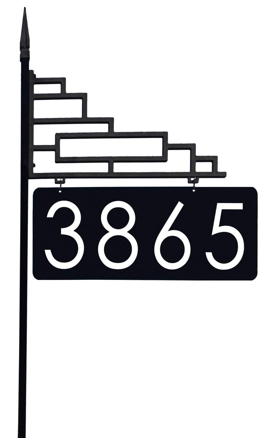 USA Handcrafted Extra Large Contemporary Reflective 911 Yard Address Sign - 6" Numbers on Both Sides, 47" Pole - XL