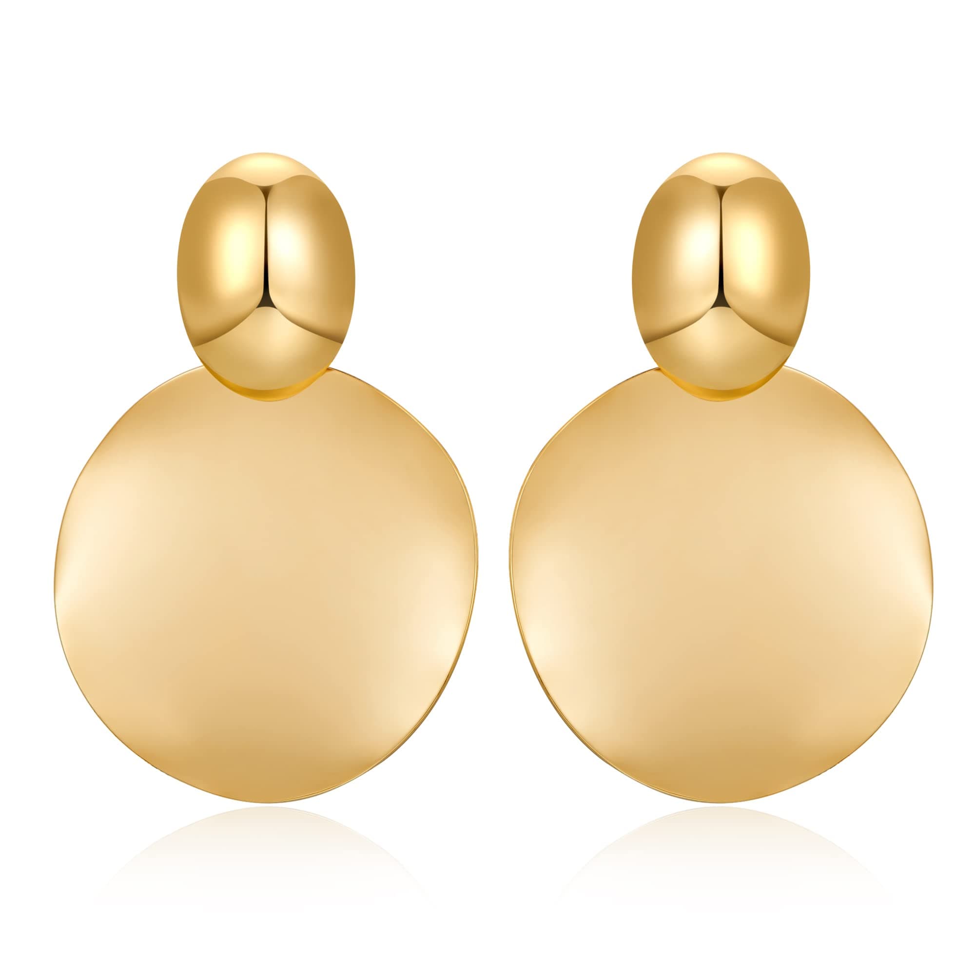 Big Disc Drop Earrings Gold Dangle Earrings Round Hammered Earrings Women