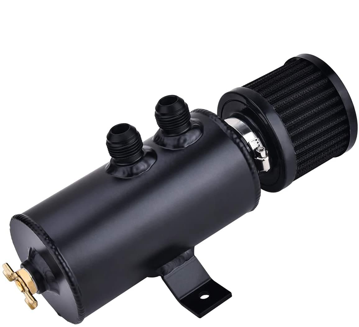 EVIL ENERGY 10an Oil Catch Can, 750ml Universal Baffled Catch Can with Breather Filter Aluminum Breather Tank 2 Port Air Oil Separator Black