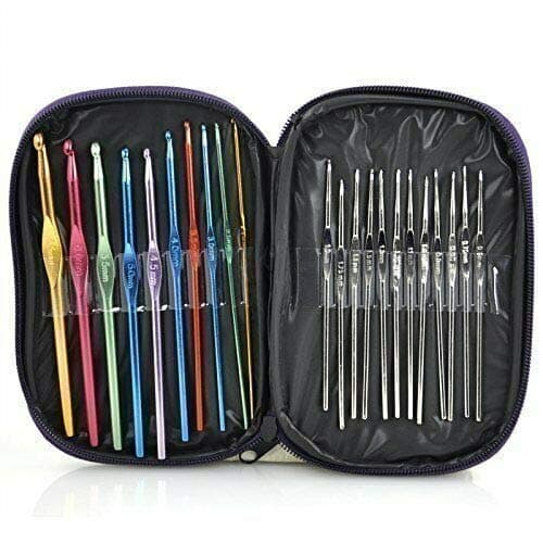 22 Pcs Mixed Aluminum Handle Crochet Hooks,Ergonomic Knit Knitting Needles Set with Case,Multi Color,Weave Craft Yarn