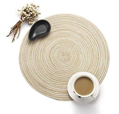 Round Placemats, Woven Braided Table Place Mats for Dining Table, Set of 1 (Milk Coffee)