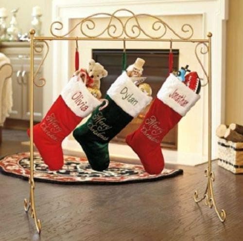 Metal Scroll Stand Christmas Stocking Holder Hanger in Black or Gold Color (Gold)