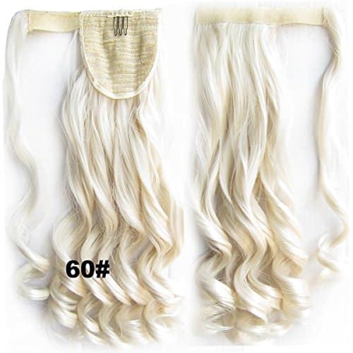 22inch 90g Dreamstyle Clip In Wavy Ponytail Hair Extensions Wrap Around Ponytail Hair Pieces#60 Platinum Blonde