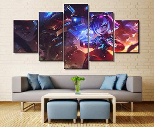 TKKXQT Prints on Canvas 5 Pieces League of Legends Annie Game Painting Living Room Wall Art Decor Hd Poster Size C