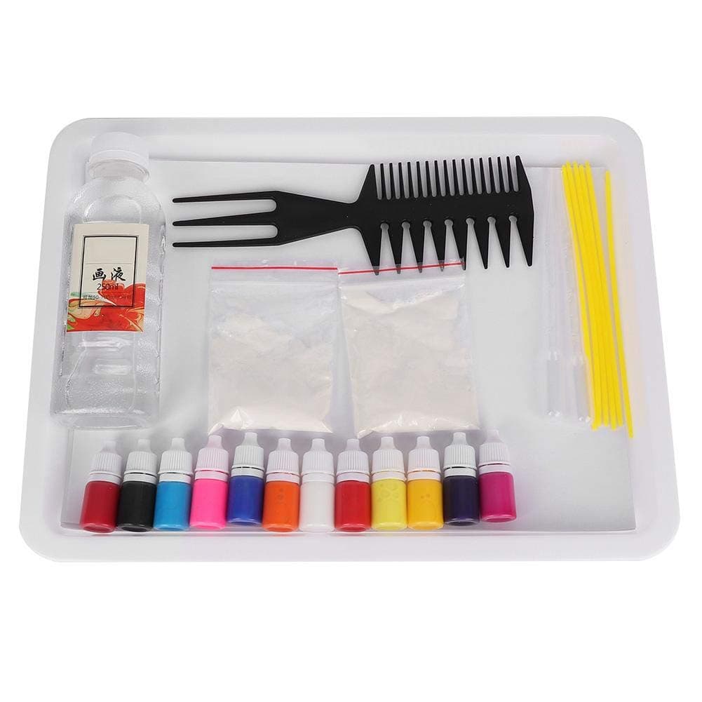 Ebru Marble Pigment, Multicolor Mineral Pigment Fluid Liquid Painting Art Tool for Cardboard Canva Glass Ceramic(A5 12 Colors Kit)