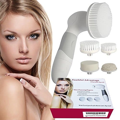 Spin Brush Face Cleaner - 2 Speed Facial Cleansing 4 in 1 Set, Discover Radiant Skin Helping Reduce Fine Lines and Wrinkles with Daily Use. Enjoy Your Soft Skin You Will Love from Youthful Advantage.