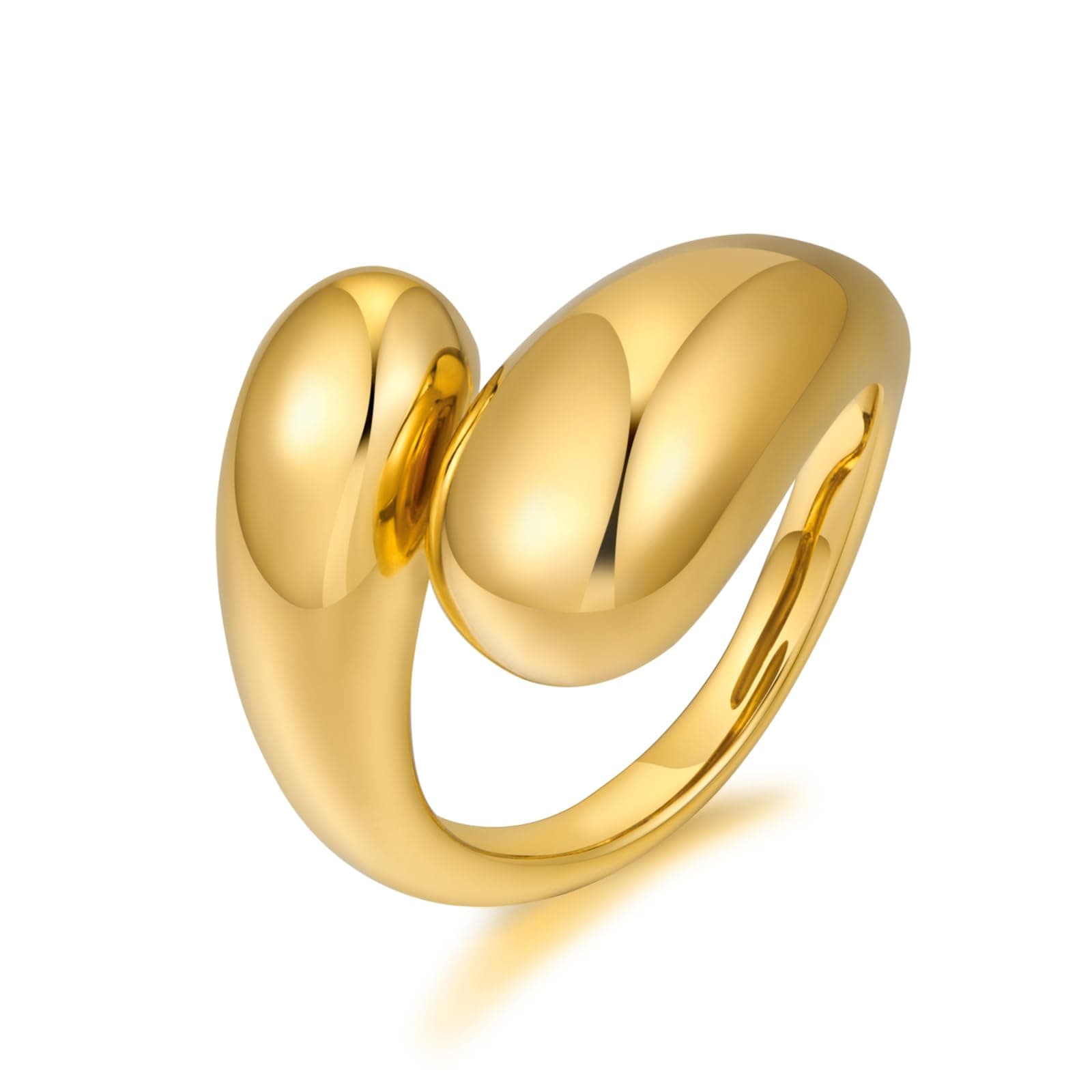 Chunky Teardrop Rings for Women Silver Gold Bypass Dome Rings Thick Statement Open Adjustable Rings Simple Waterdrop Stackable Band Rings