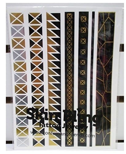 Gold, Silver & Black Temporary Bling Metallic Tattoos, Like Flash Tats -Style 10- 1 Sheet